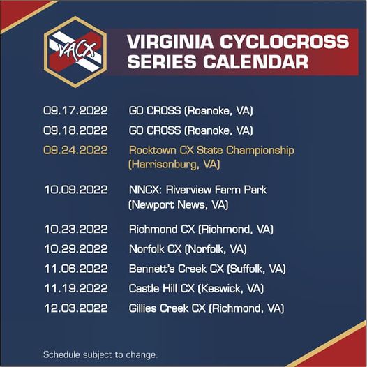 2022 VACX Cyclocross Series Schedule Virginia Cyclocross Series